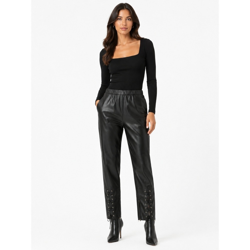 Dex Faux Leather Lace Up Ankle Zip Pants Black High Rise Small